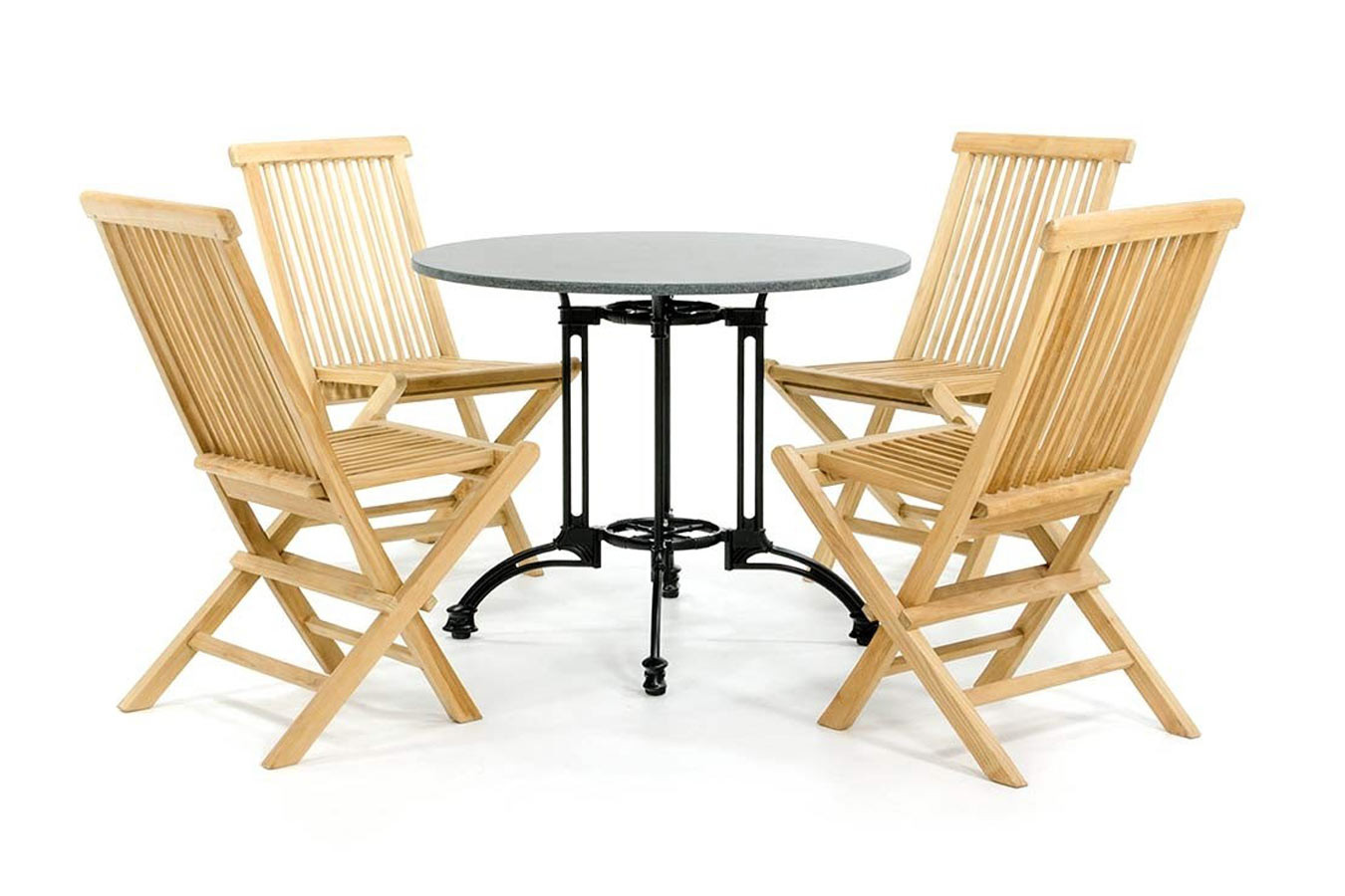 Granieten bistroset met 4 houten stoelen Staal Materialen